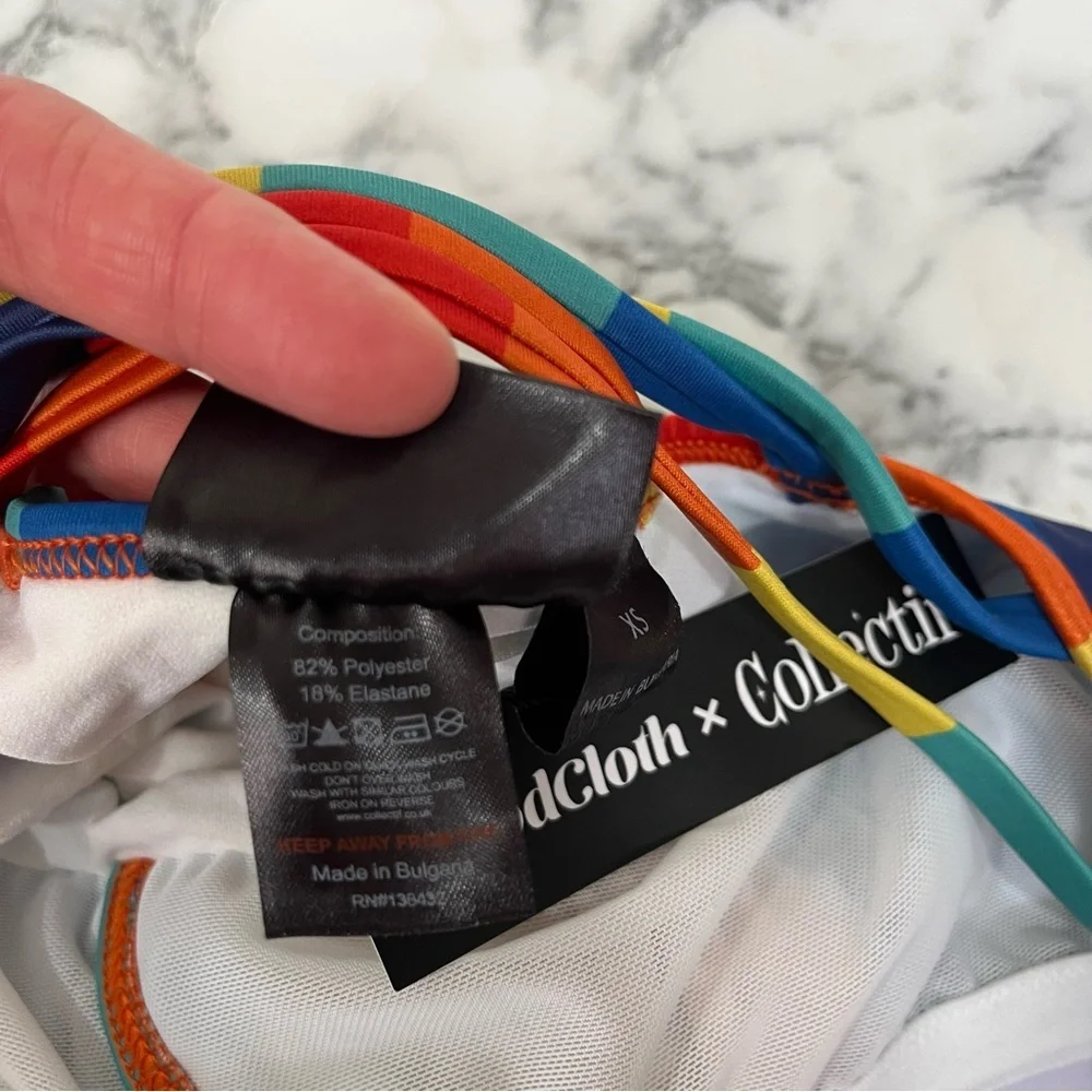 ModCloth x Collectif The Brooke One-Piece Halter Swimsuit Rainbow Stripes XS